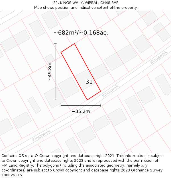 31, KINGS WALK, WIRRAL, CH48 8AF: Plot and title map