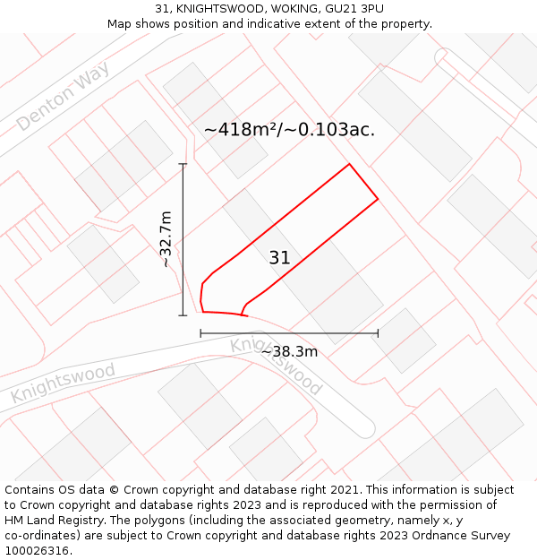 31, KNIGHTSWOOD, WOKING, GU21 3PU: Plot and title map