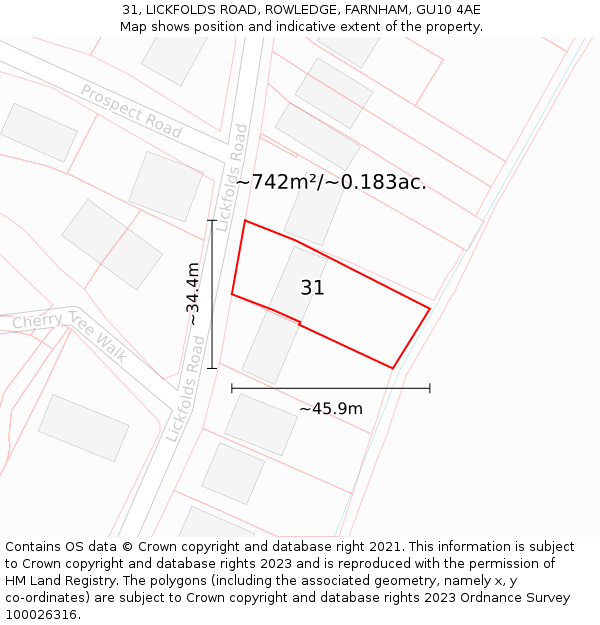 31, LICKFOLDS ROAD, ROWLEDGE, FARNHAM, GU10 4AE: Plot and title map