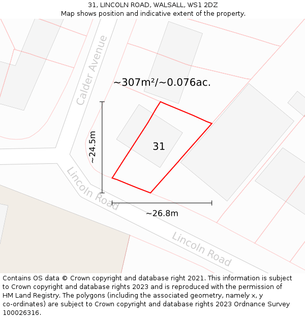 31, LINCOLN ROAD, WALSALL, WS1 2DZ: Plot and title map