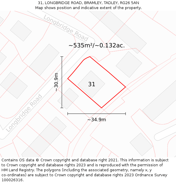 31, LONGBRIDGE ROAD, BRAMLEY, TADLEY, RG26 5AN: Plot and title map