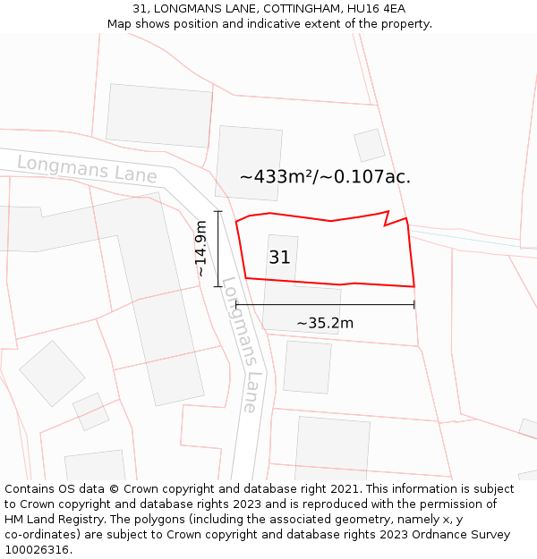 31, LONGMANS LANE, COTTINGHAM, HU16 4EA: Plot and title map