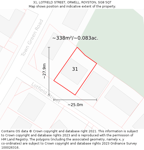 31, LOTFIELD STREET, ORWELL, ROYSTON, SG8 5QT: Plot and title map