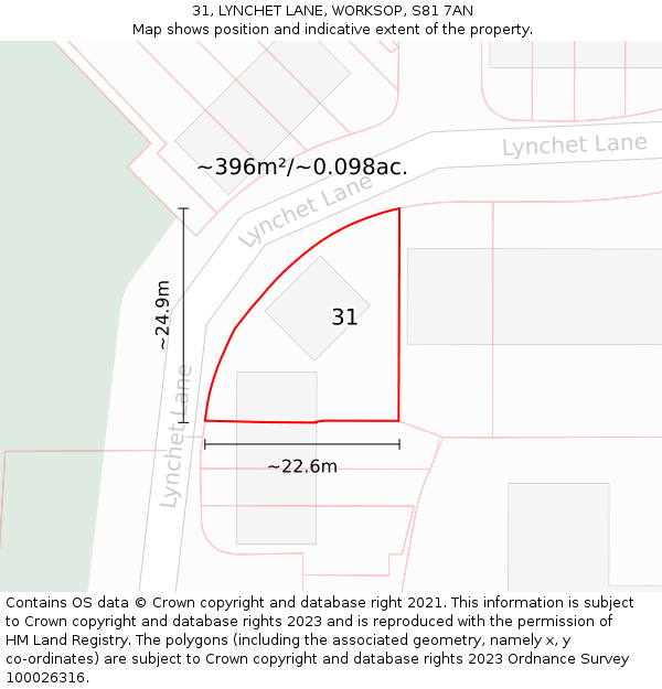 31, LYNCHET LANE, WORKSOP, S81 7AN: Plot and title map