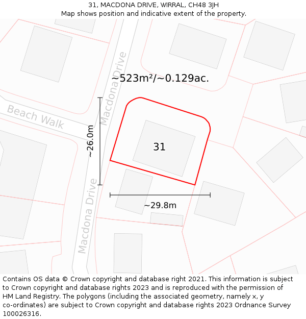 31, MACDONA DRIVE, WIRRAL, CH48 3JH: Plot and title map