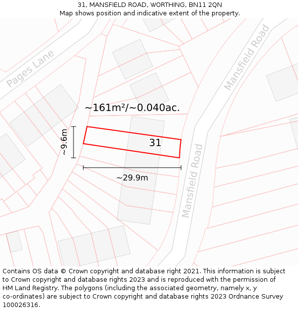 31, MANSFIELD ROAD, WORTHING, BN11 2QN: Plot and title map