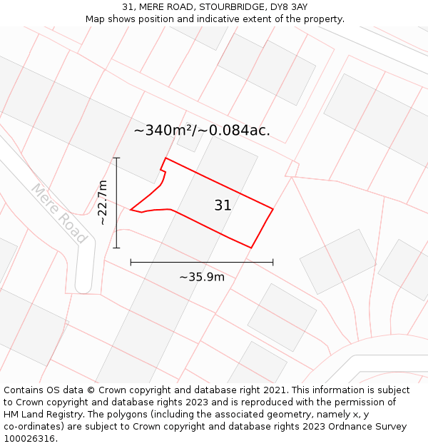 31, MERE ROAD, STOURBRIDGE, DY8 3AY: Plot and title map