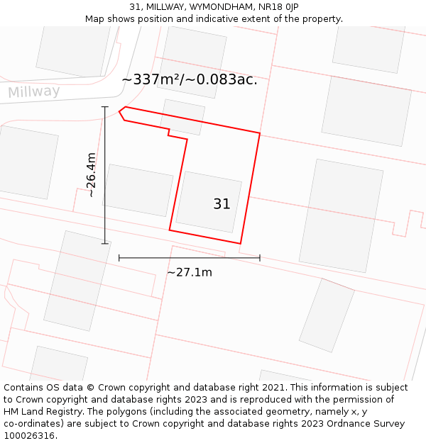 31, MILLWAY, WYMONDHAM, NR18 0JP: Plot and title map