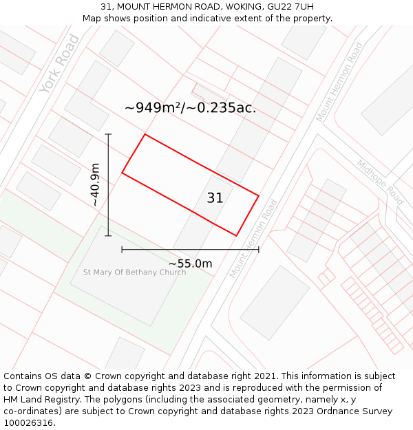 31, MOUNT HERMON ROAD, WOKING, GU22 7UH: Plot and title map