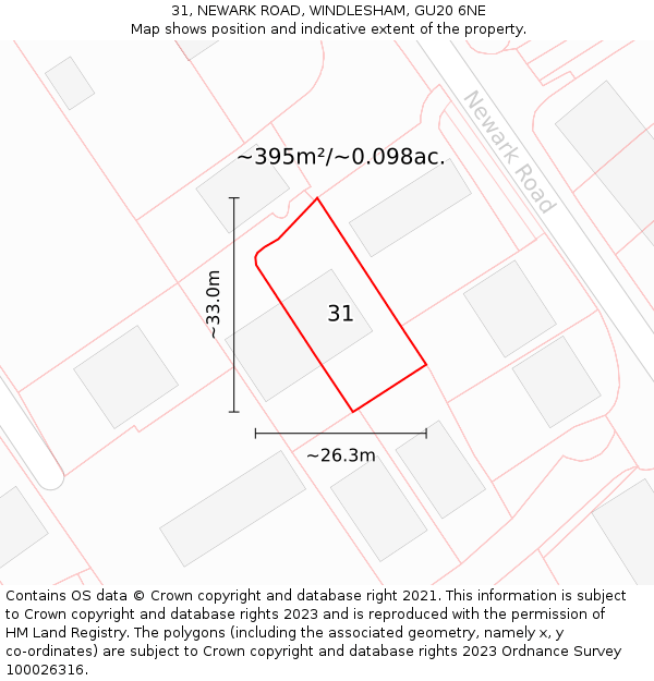 31, NEWARK ROAD, WINDLESHAM, GU20 6NE: Plot and title map