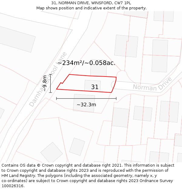 31, NORMAN DRIVE, WINSFORD, CW7 1PL: Plot and title map