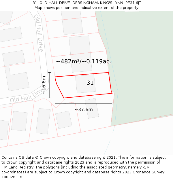 31, OLD HALL DRIVE, DERSINGHAM, KING'S LYNN, PE31 6JT: Plot and title map