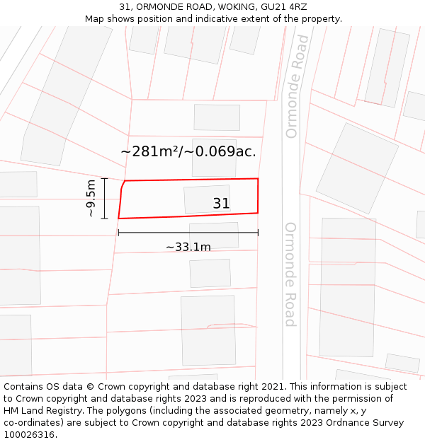 31, ORMONDE ROAD, WOKING, GU21 4RZ: Plot and title map