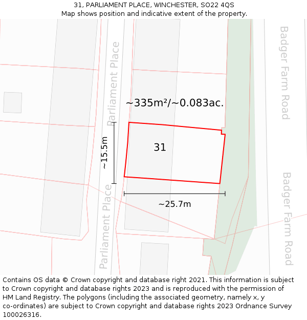 31, PARLIAMENT PLACE, WINCHESTER, SO22 4QS: Plot and title map