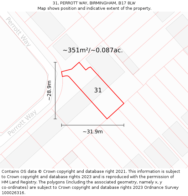 31, PERROTT WAY, BIRMINGHAM, B17 8LW: Plot and title map