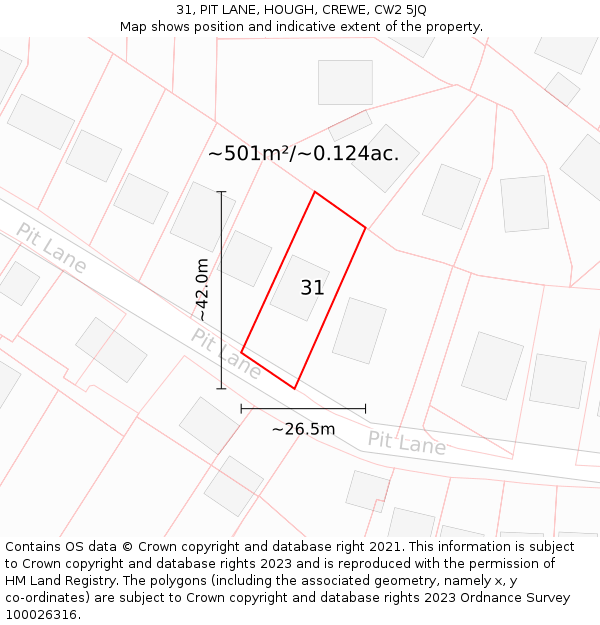 31, PIT LANE, HOUGH, CREWE, CW2 5JQ: Plot and title map