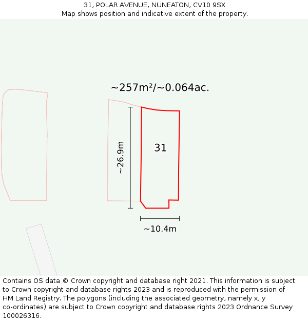 31, POLAR AVENUE, NUNEATON, CV10 9SX: Plot and title map