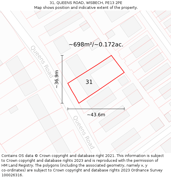 31, QUEENS ROAD, WISBECH, PE13 2PE: Plot and title map