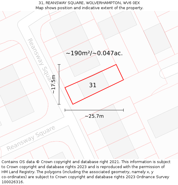 31, REANSWAY SQUARE, WOLVERHAMPTON, WV6 0EX: Plot and title map