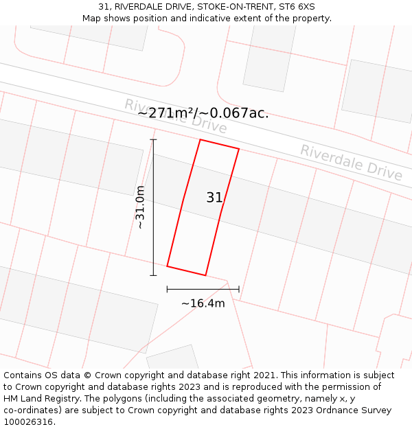 31, RIVERDALE DRIVE, STOKE-ON-TRENT, ST6 6XS: Plot and title map