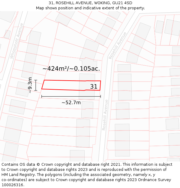 31, ROSEHILL AVENUE, WOKING, GU21 4SD: Plot and title map