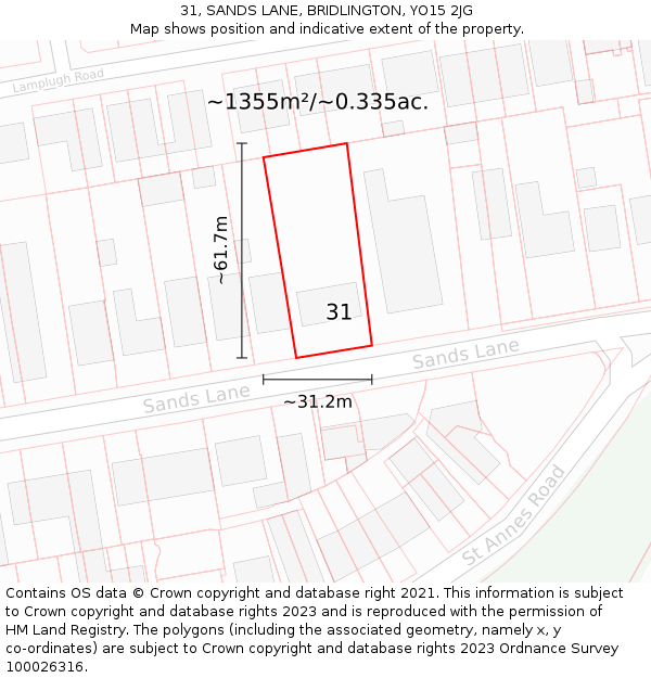 31, SANDS LANE, BRIDLINGTON, YO15 2JG: Plot and title map