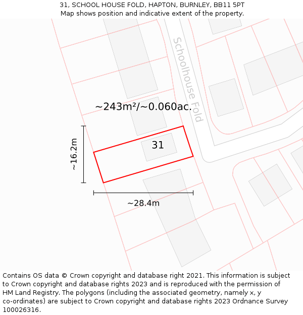 31, SCHOOL HOUSE FOLD, HAPTON, BURNLEY, BB11 5PT: Plot and title map