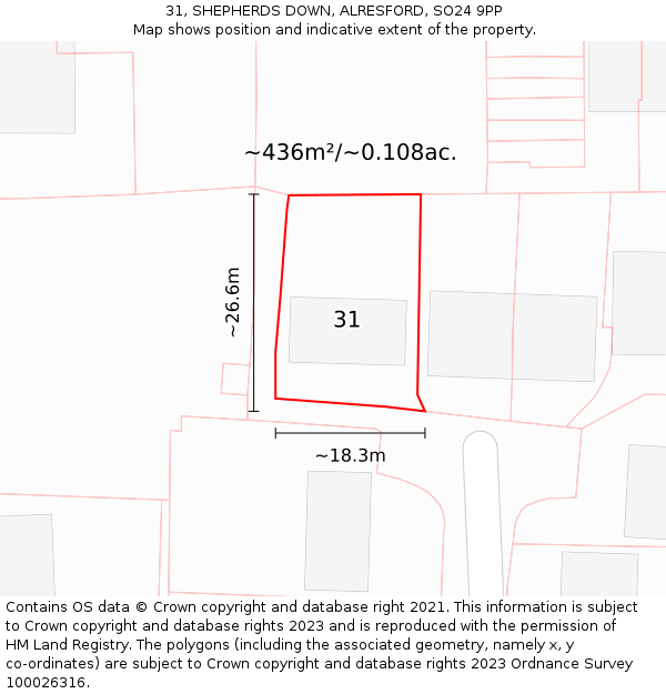 31, SHEPHERDS DOWN, ALRESFORD, SO24 9PP: Plot and title map