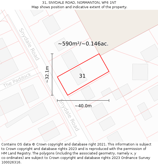 31, SNYDALE ROAD, NORMANTON, WF6 1NT: Plot and title map