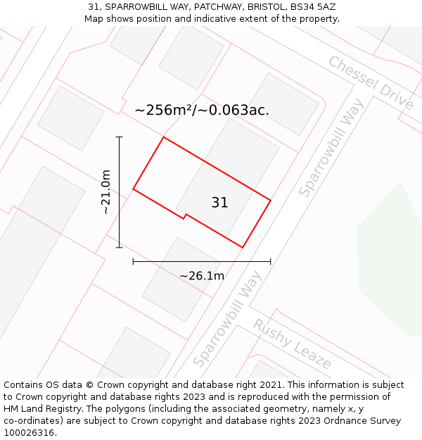 31, SPARROWBILL WAY, PATCHWAY, BRISTOL, BS34 5AZ: Plot and title map