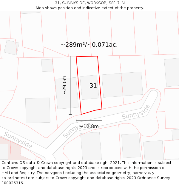 31, SUNNYSIDE, WORKSOP, S81 7LN: Plot and title map