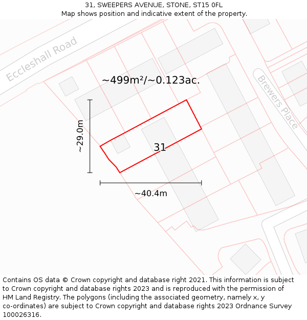 31, SWEEPERS AVENUE, STONE, ST15 0FL: Plot and title map