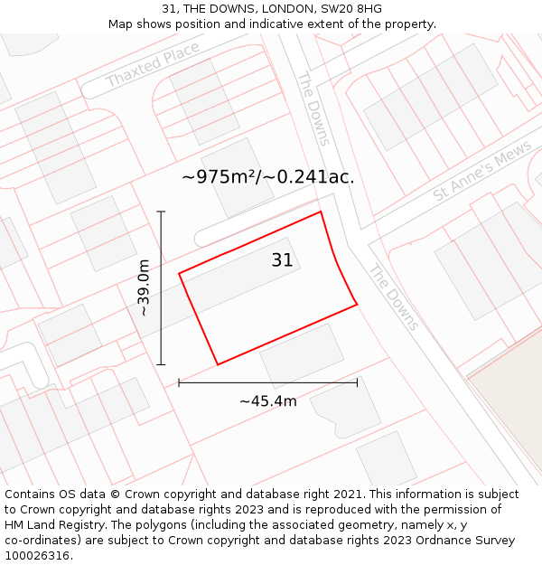 31, THE DOWNS, LONDON, SW20 8HG: Plot and title map