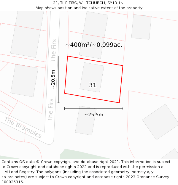 31, THE FIRS, WHITCHURCH, SY13 1NL: Plot and title map