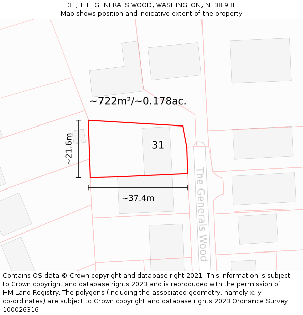 31, THE GENERALS WOOD, WASHINGTON, NE38 9BL: Plot and title map