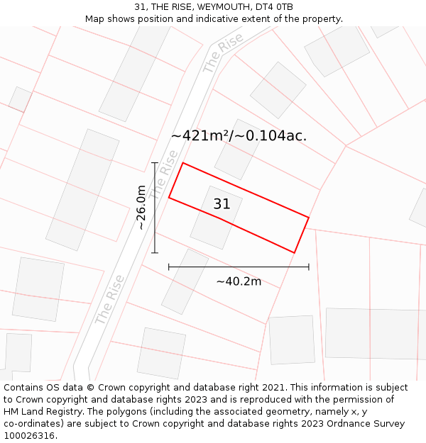 31, THE RISE, WEYMOUTH, DT4 0TB: Plot and title map