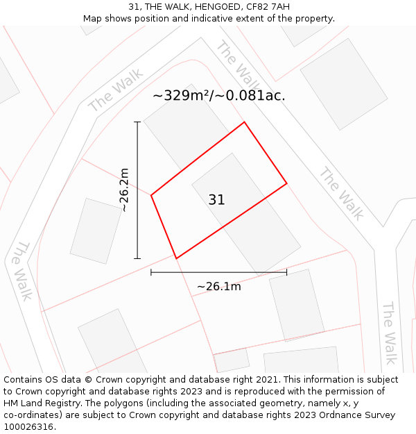 31, THE WALK, HENGOED, CF82 7AH: Plot and title map