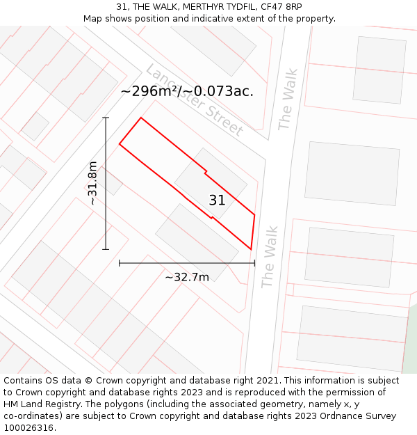 31, THE WALK, MERTHYR TYDFIL, CF47 8RP: Plot and title map