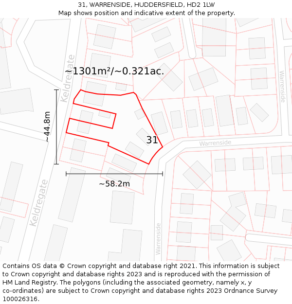 31, WARRENSIDE, HUDDERSFIELD, HD2 1LW: Plot and title map