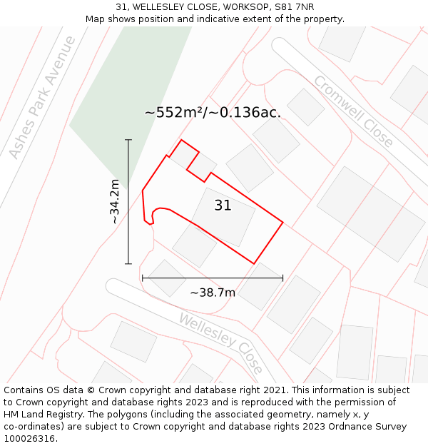 31, WELLESLEY CLOSE, WORKSOP, S81 7NR: Plot and title map