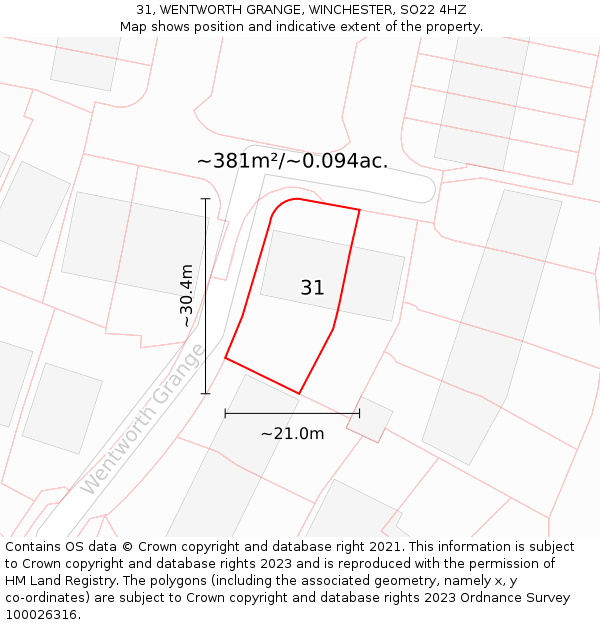 31, WENTWORTH GRANGE, WINCHESTER, SO22 4HZ: Plot and title map