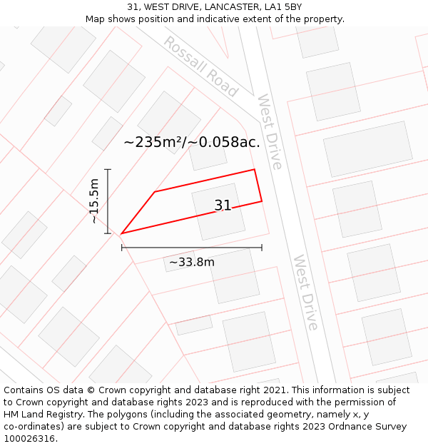 31, WEST DRIVE, LANCASTER, LA1 5BY: Plot and title map