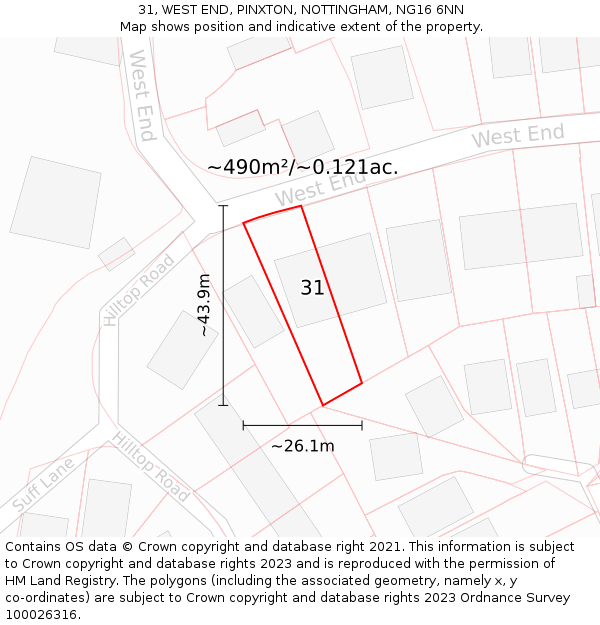 31, WEST END, PINXTON, NOTTINGHAM, NG16 6NN: Plot and title map