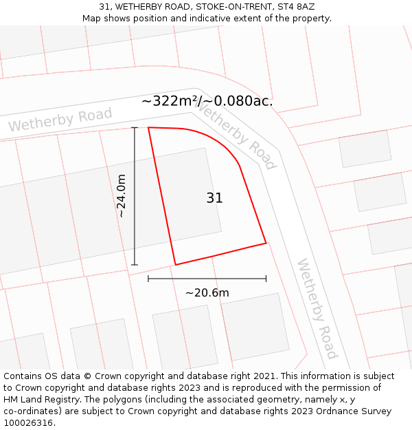 31, WETHERBY ROAD, STOKE-ON-TRENT, ST4 8AZ: Plot and title map