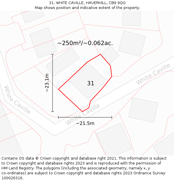 31, WHITE CAVILLE, HAVERHILL, CB9 9QG: Plot and title map