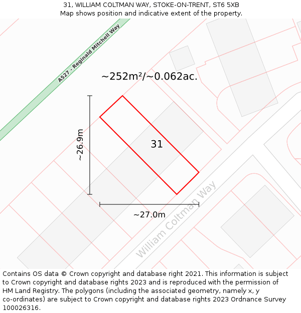 31, WILLIAM COLTMAN WAY, STOKE-ON-TRENT, ST6 5XB: Plot and title map