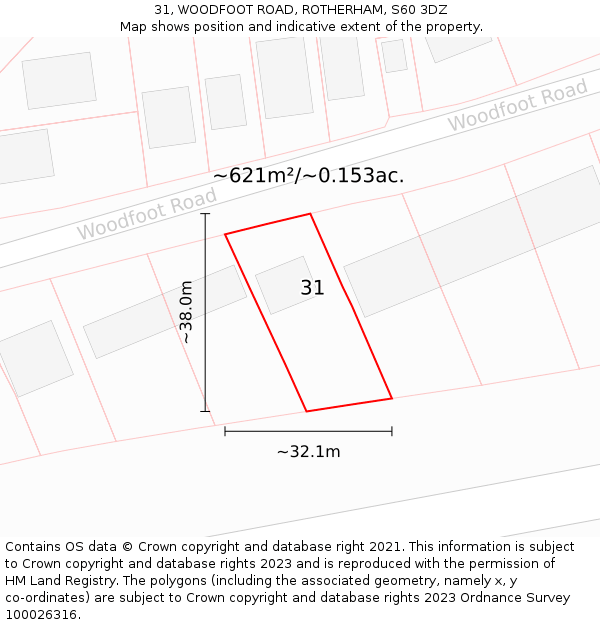 31, WOODFOOT ROAD, ROTHERHAM, S60 3DZ: Plot and title map