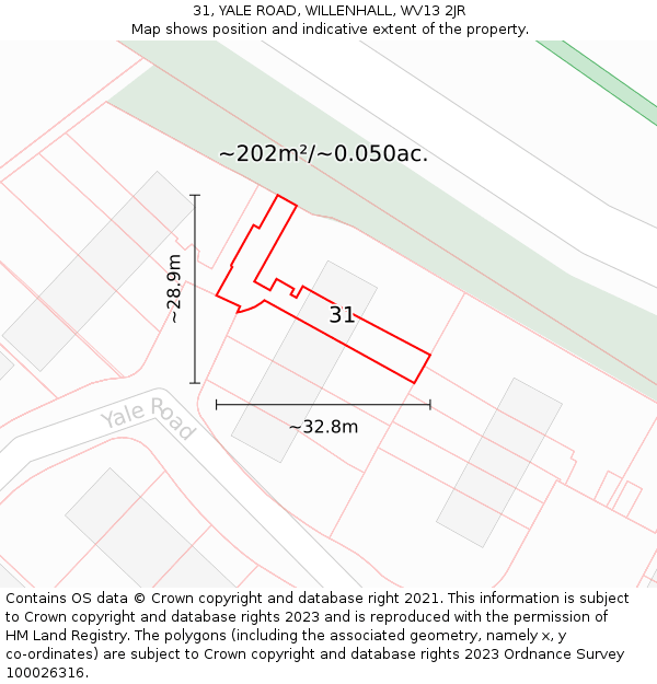 31, YALE ROAD, WILLENHALL, WV13 2JR: Plot and title map