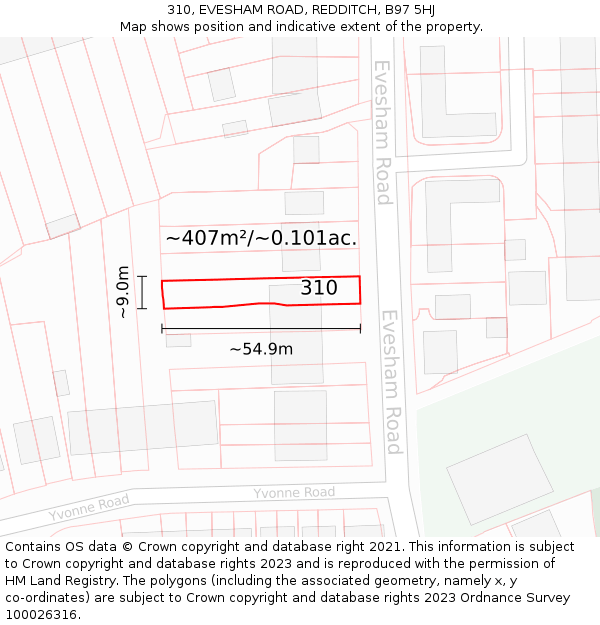 310, EVESHAM ROAD, REDDITCH, B97 5HJ: Plot and title map