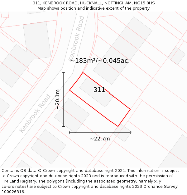 311, KENBROOK ROAD, HUCKNALL, NOTTINGHAM, NG15 8HS: Plot and title map